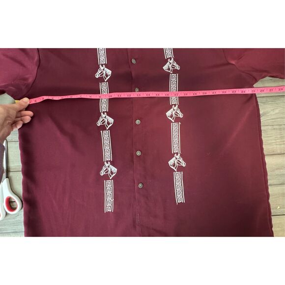 Saxifon Embroidered Horses Maroon Short Sleeve Button Up Shirt Size Large - Picture 7 of 8